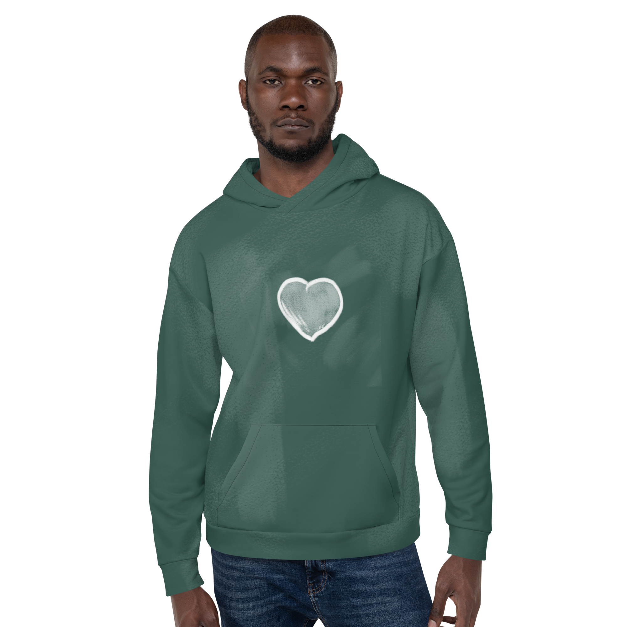 image of all-over sweatshirt with 'Shape of My Heart' printed on it
